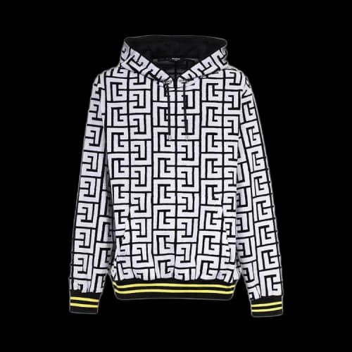 Balmain Maxi Monogram Velvet Hoodie 'Black'