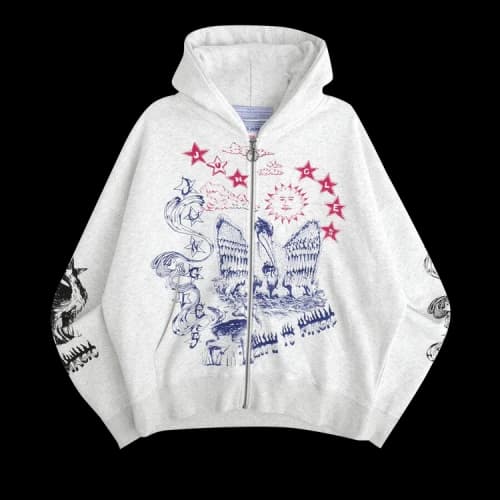 Jungles Scribbles Zip Hoodie 'Grey'