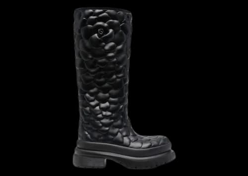 Valentino Garavani Atelier Floral-Embossed Mid-Calf Rain Boots Black (Women's)