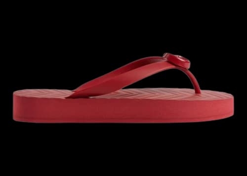 Gucci Chevron Thong Sandal Hibiscus Red Rubber