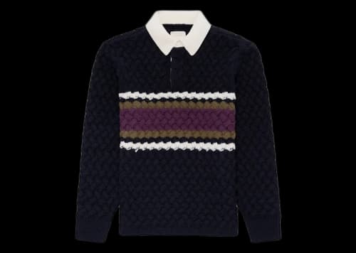 Aime Leon Dore Basketweave Knit Rugby Navy