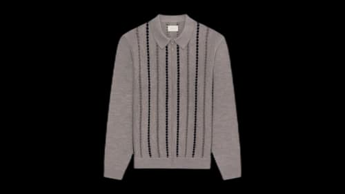 Aime Leon Dore Jacquard Stripe Polo Cardigan Tan