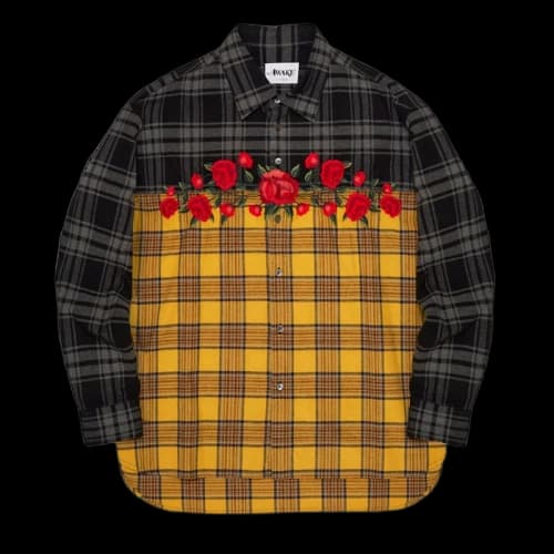 Awake Embroidered Rose Flannel Shirt Yellow