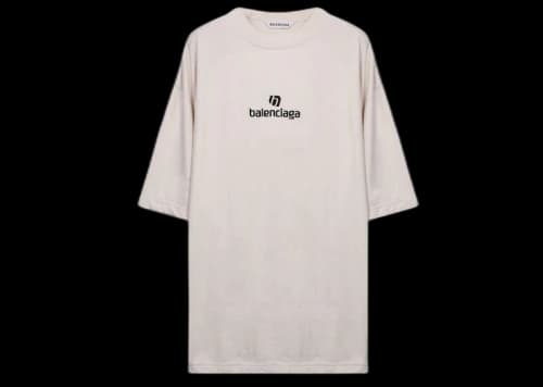 Balenciaga Embroidered Logo Oversized T-shirt Ivory