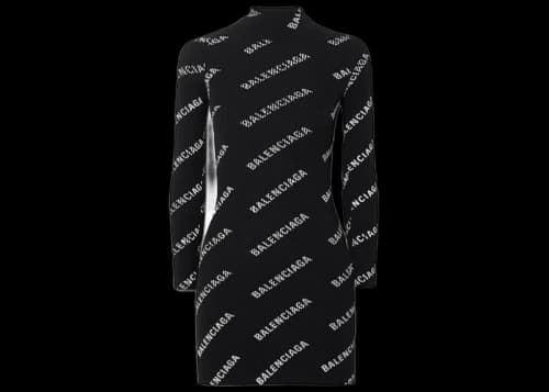Balenciaga Printed Ribbed Knit Dress Black