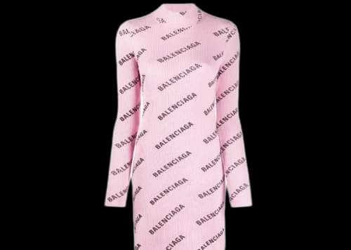 Balenciaga Printed Ribbed Knit Dress Pink