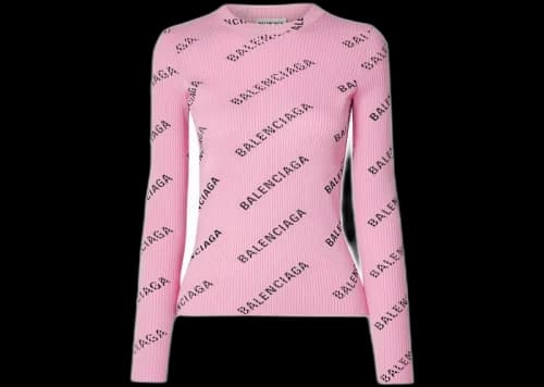 Balenciaga Printed Ribbed Knit Sweater Pink