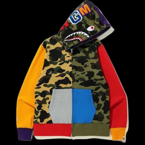 BAPE 1st Camo Crazy Shark Full Zip Hoodie Multi