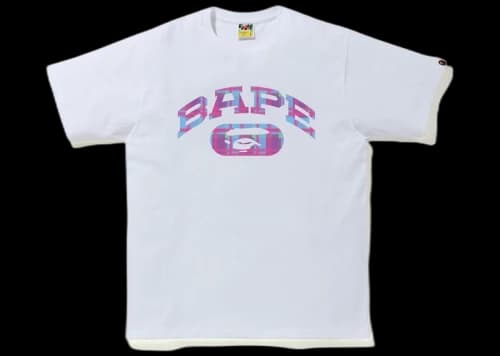 BAPE Check College Logo Tee White/Purple