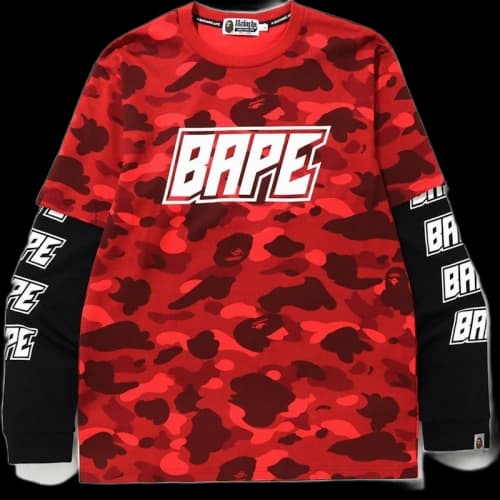 BAPE Color Camo Bape Layered L/S Tee Red