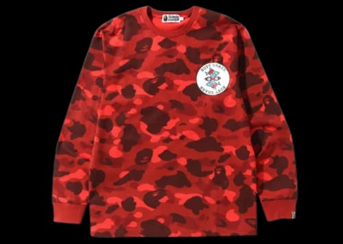 BAPE Color Camo Busy Shark L/S Tee Red