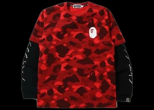 BAPE Color Camo Katakana Layered LS Tee Red
