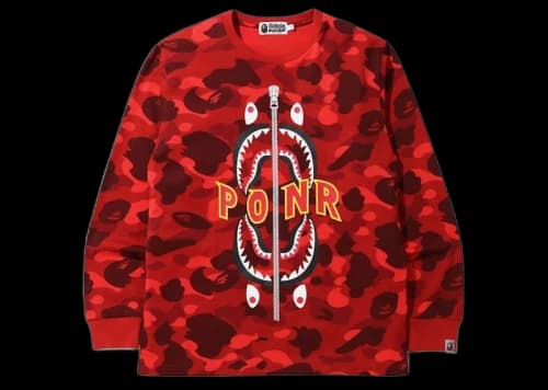 BAPE Color Camo PONR Shark L/S Tee Red