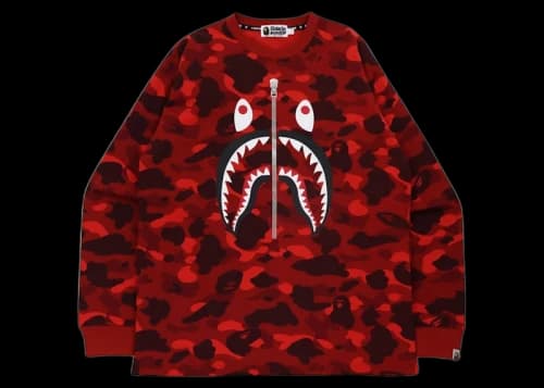BAPE Color Camo Shark Relaxed Fit L/S Tee Red