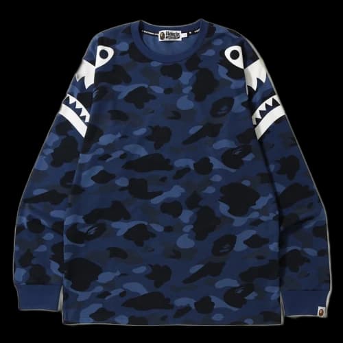 BAPE Color Camo Shark Shoulder Long Sleeve Tee Blue