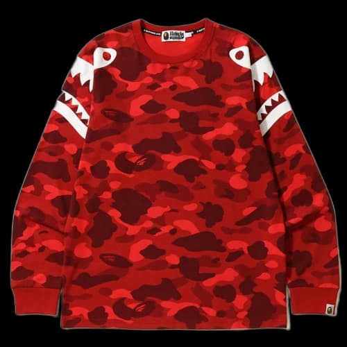 BAPE Color Camo Shark Shoulder Long Sleeve Tee Red