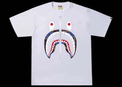 BAPE Logo Check Shark Tee White/Blue