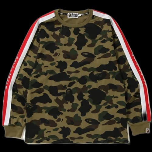 BAPE Logo Tape 1st Camo Long Sleeve Tee Green