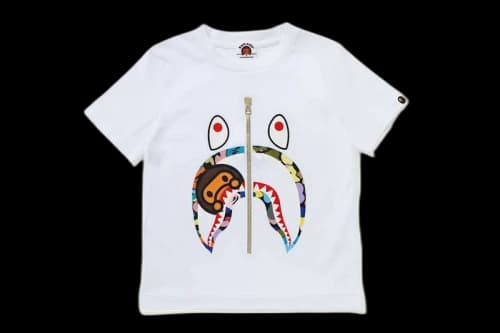 BAPE Multi Camo Milo Shark Tee White
