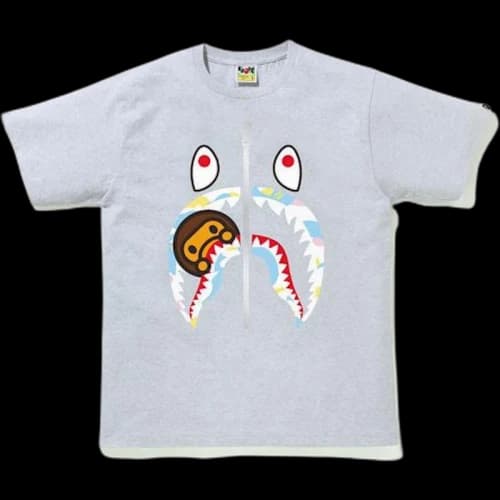BAPE Multi Camo Milo Shark Tee Gray