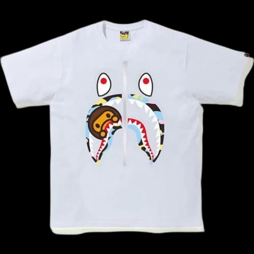 BAPE Multi Camo Milo Shark Tee White