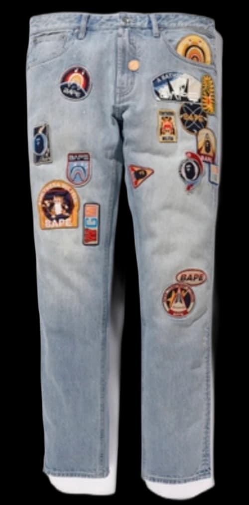 BAPE Regular Fit Crazy Patch Jeans Light Blue
