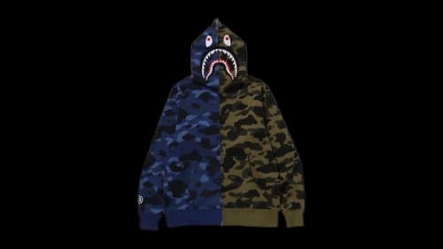 BAPE Split Camo Shark Full Zip Hoodie Navy
