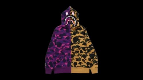 BAPE Split Camo Shark Full Zip Hoodie Purple