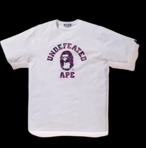 BAPE x Undefeated Color Camo College Tee White