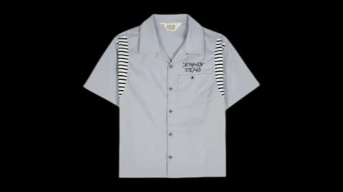 Brain Dead Cobra Flocked Bowling Shirt Stone
