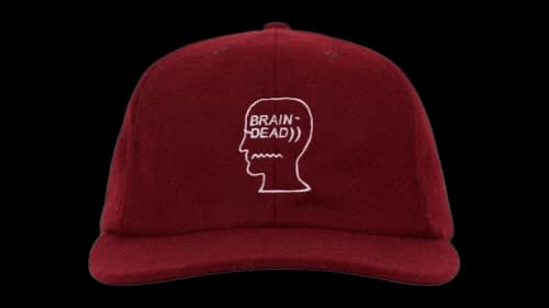 Brain Dead Flannel Logohead 6 Panel Hat- Burgundy