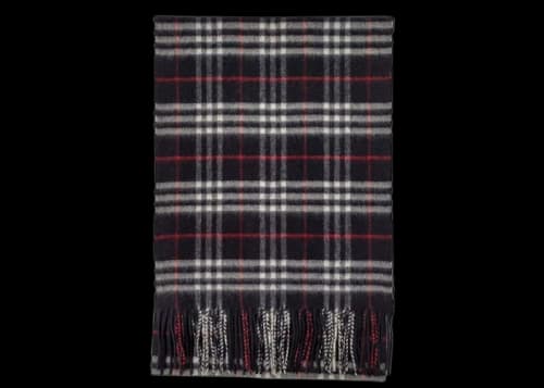 Burberry Vintage Checker Cashmere Fringe Scarf Navy