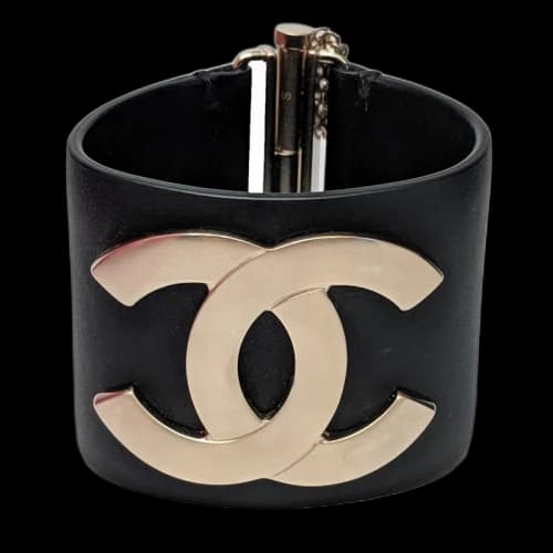 Chanel CC Cuff Bracelet Leather Black
