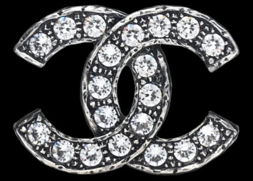 Chanel Ruthenium Crystal CC Brooch Silver