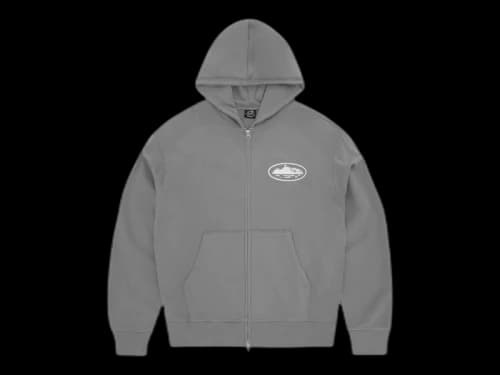 Corteiz Island Puff Print Zip Hoodie Gully Grey