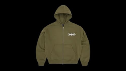 Corteiz Island Puff Print Zip Hoodie Olive
