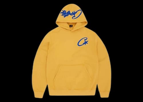Corteiz Satin C Star Appliqué Hoodie Mustard