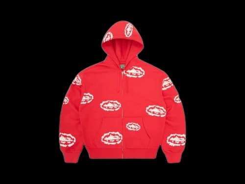 Corteiz x Denim Tears Island Wreath Zip Hoodie Red