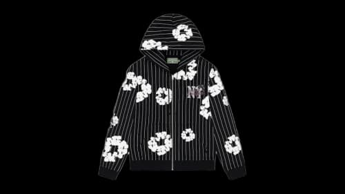 Denim Tears Pinstripe Wreath Zip Hoodie Black