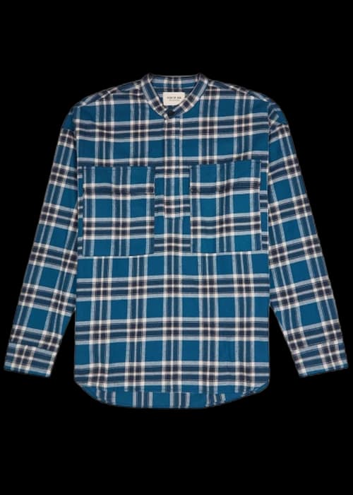 FEAR OF GOD Plaid Pullover Henley Dad Shirt Blue