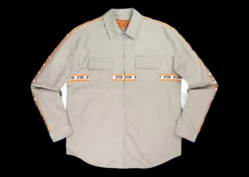 FTP Logo Tape Zip Up Work Shirt Stone