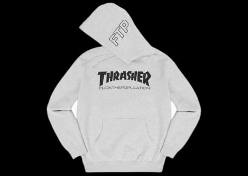 FTP Thrasher Logo Pullover Hoodie Heather Grey