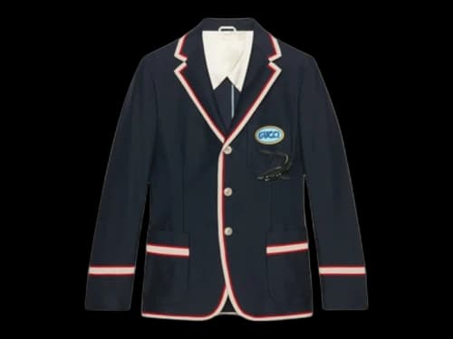 Gucci Embroidered Shark Striped Blazer Navy