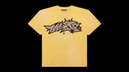 Hellstar Cracked Logo Print T-Shirt Yellow