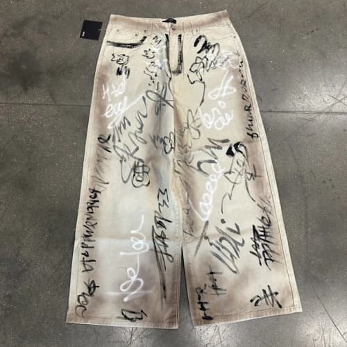HMDD Graffiti Print Denim Pants Beige