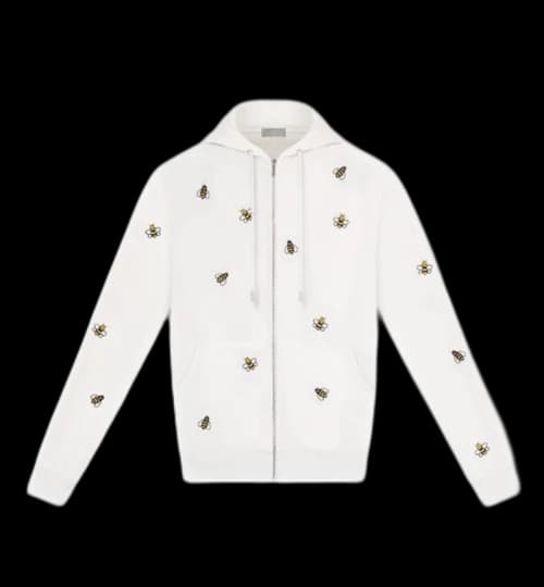 KAWS x Dior Embroidered Bees Zip Up Sweatshirt White