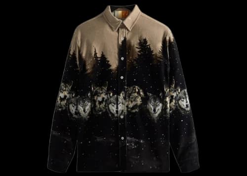 Kith Printed Wolves Cord Ludlow Shirt Black