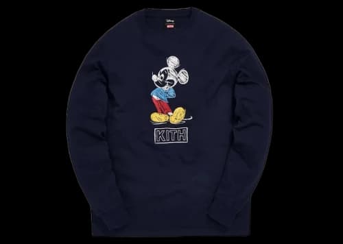 Kith x Disney 70s Pencil Mickey L/S Tee Navy