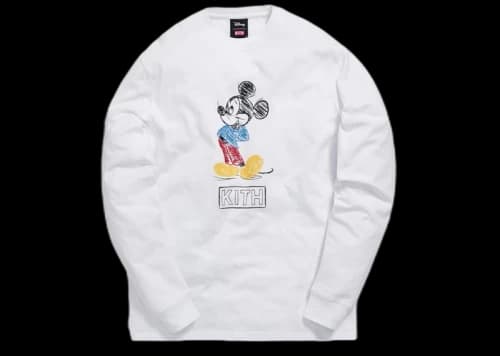 Kith x Disney 70s Pencil Mickey L/S Tee White