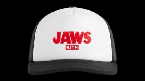 Kith x JAWS Ripple Poly Foam Nolan Trucker Hat Black